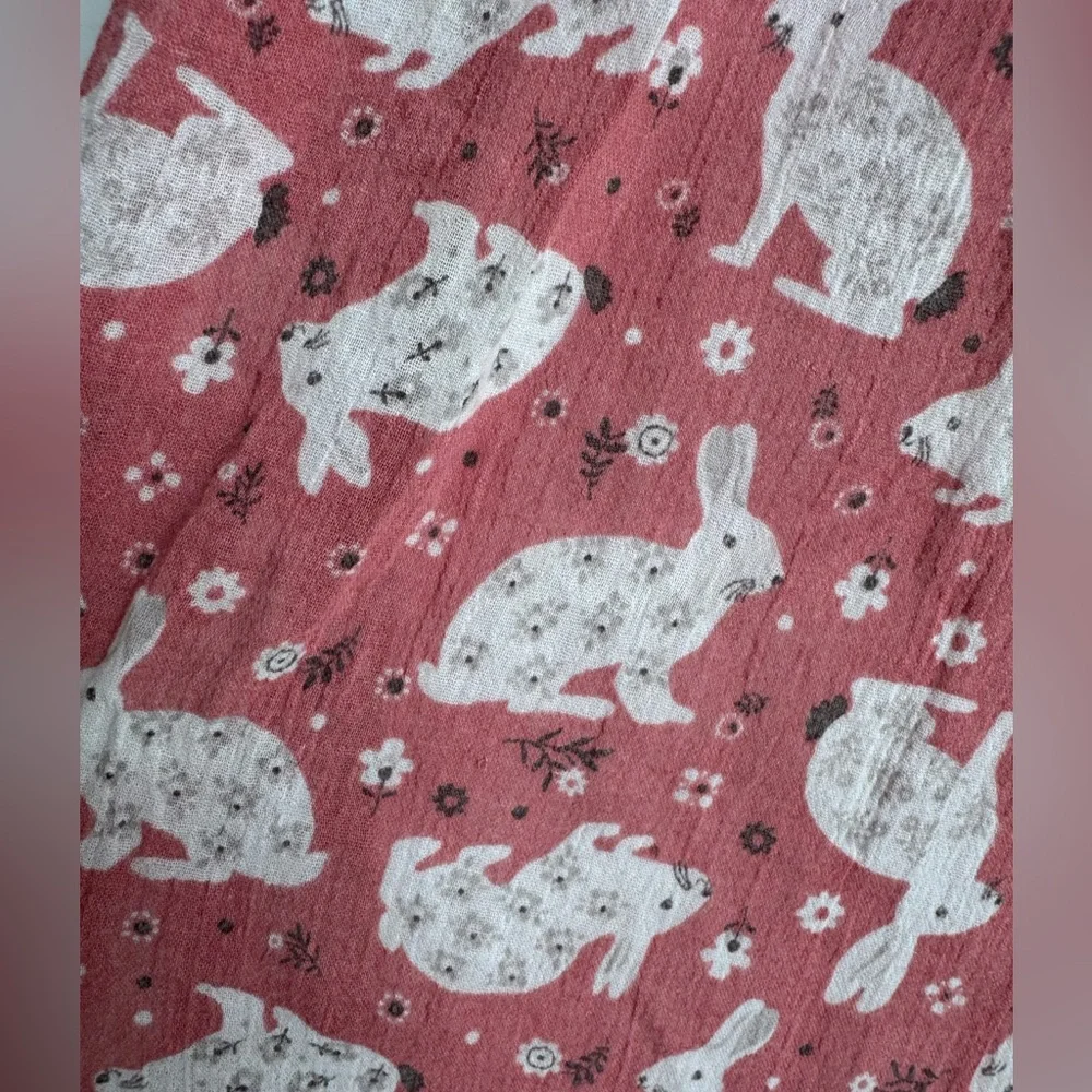 Mini Boden‎ Ruffle Shoulder Bunny Dress pink white gray floral yoke girls 7-8